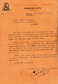 Lettera di espulsione di G.P. dal Psi per "intelligenza col nemico", 17.10.52