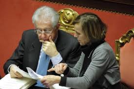 Mario Monti ed Elsa Fornero in Senato, 2012