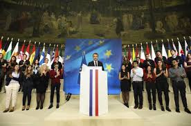 Emmanuel Macron durante il suo discorso alla Sorbona
