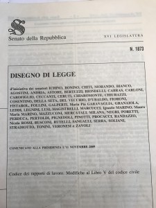 Il disegno di legge originario per il Codice semplificato del lavoro, n. 1873/2009